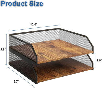 2-Tier Stackable Metal Mesh Paper Organizer with Sliding Tray,Retro