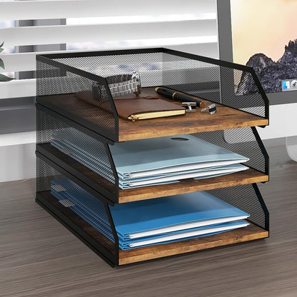 2-Tier Stackable Metal Mesh Paper Organizer with Sliding Tray,Retro