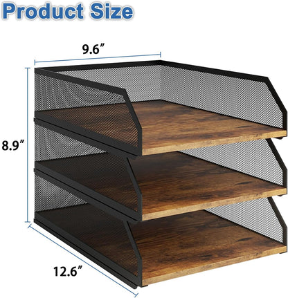 2-Tier Stackable Metal Mesh Paper Organizer with Sliding Tray,Retro