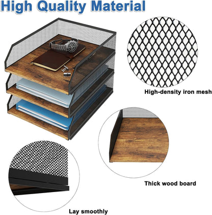 2-Tier Stackable Metal Mesh Paper Organizer with Sliding Tray,Retro