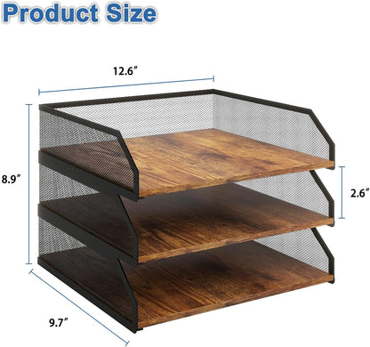 2-Tier Stackable Metal Mesh Paper Organizer with Sliding Tray,Retro