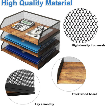 2-Tier Stackable Metal Mesh Paper Organizer with Sliding Tray,Retro