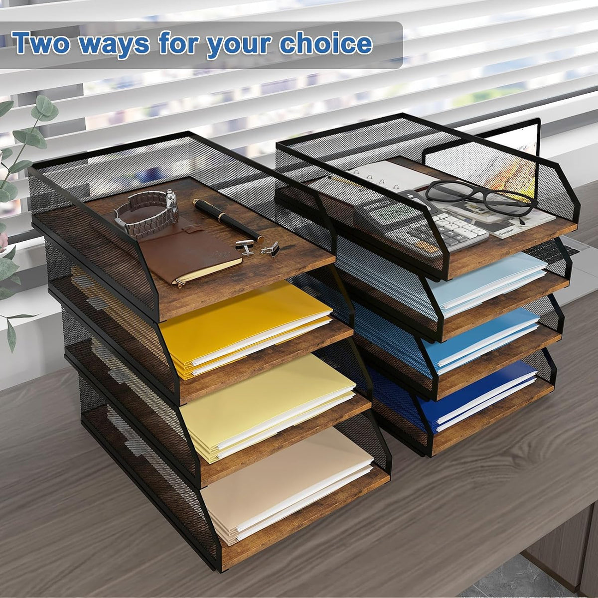 2-Tier Stackable Metal Mesh Paper Organizer with Sliding Tray,Retro