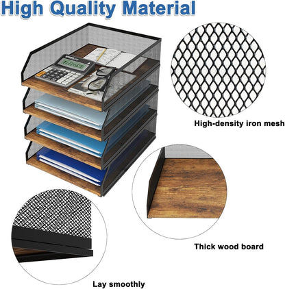 2-Tier Stackable Metal Mesh Paper Organizer with Sliding Tray,Retro