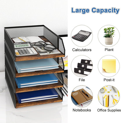 2-Tier Stackable Metal Mesh Paper Organizer with Sliding Tray,Retro