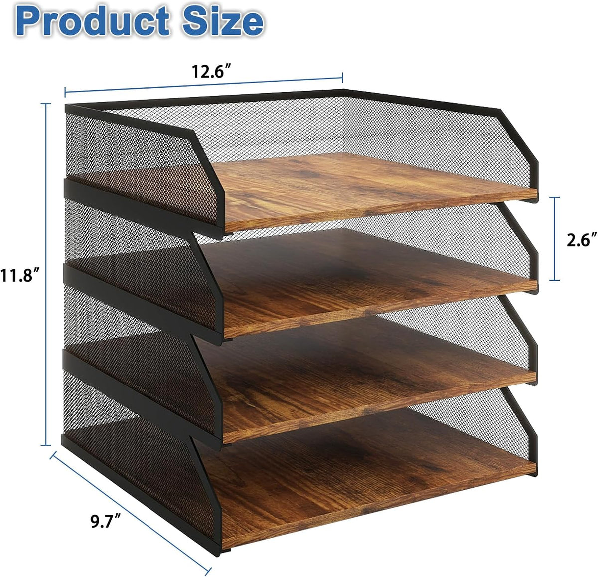 2-Tier Stackable Metal Mesh Paper Organizer with Sliding Tray,Retro