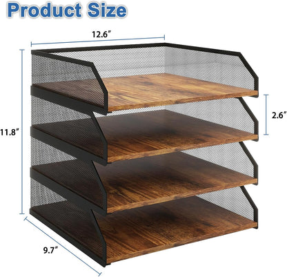 2-Tier Stackable Metal Mesh Paper Organizer with Sliding Tray,Retro
