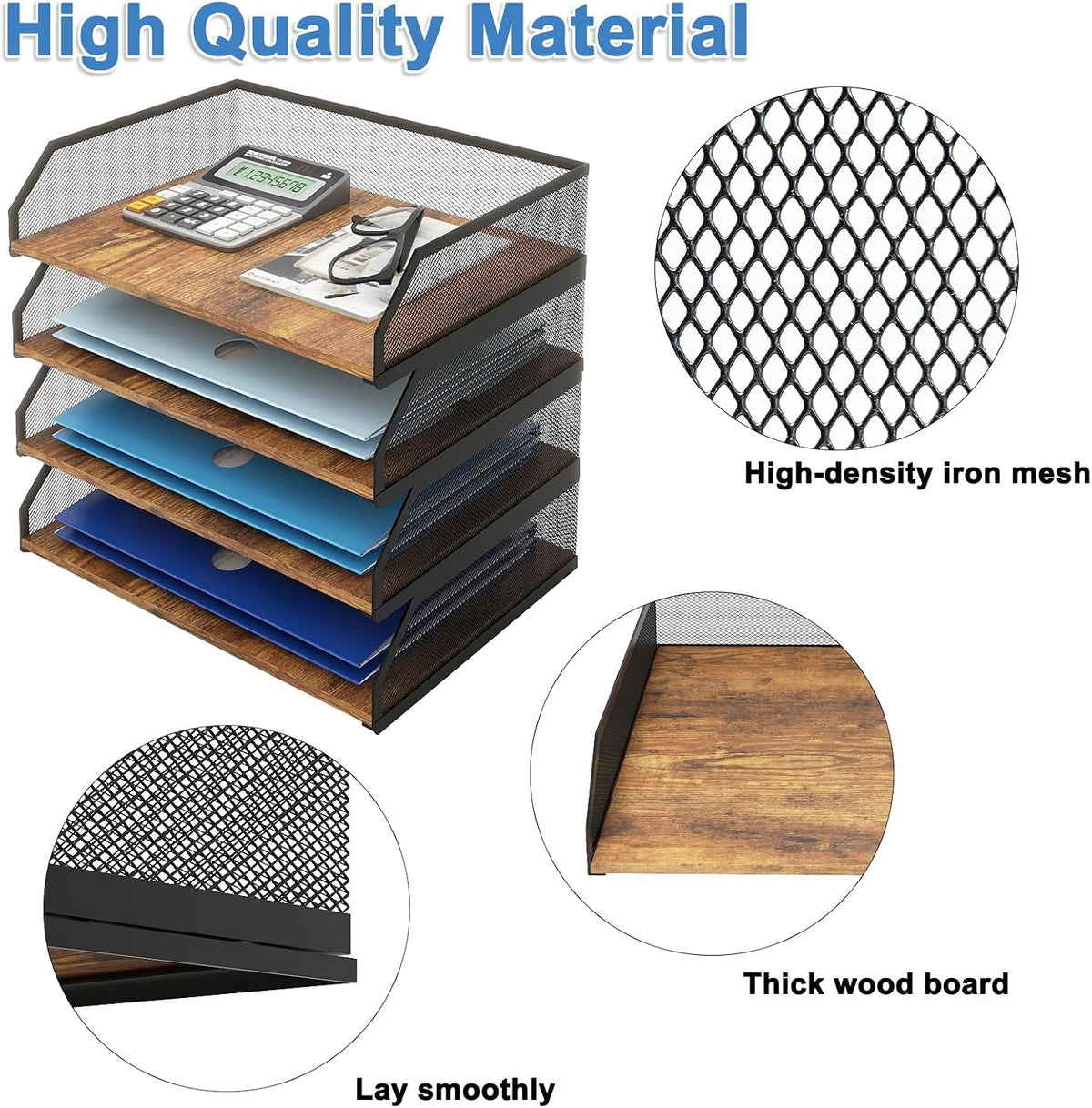 2-Tier Stackable Metal Mesh Paper Organizer with Sliding Tray,Retro
