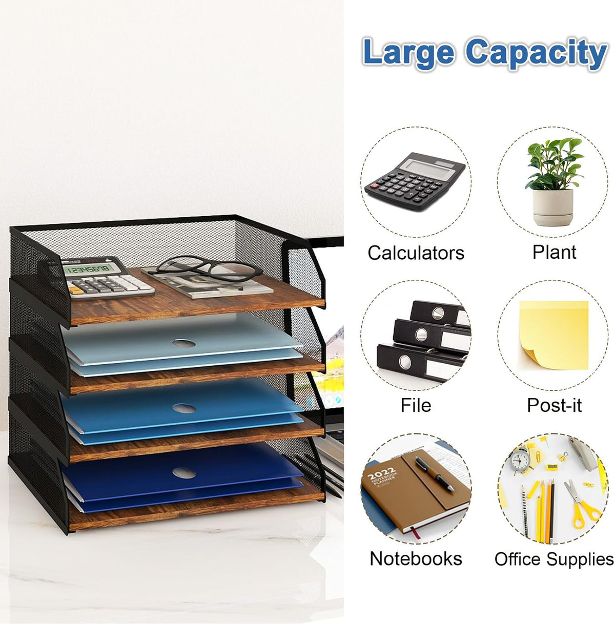 2-Tier Stackable Metal Mesh Paper Organizer with Sliding Tray,Retro