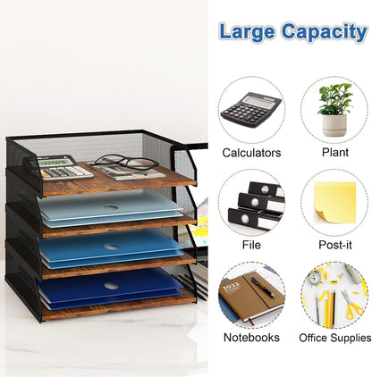 2-Tier Stackable Metal Mesh Paper Organizer with Sliding Tray,Retro