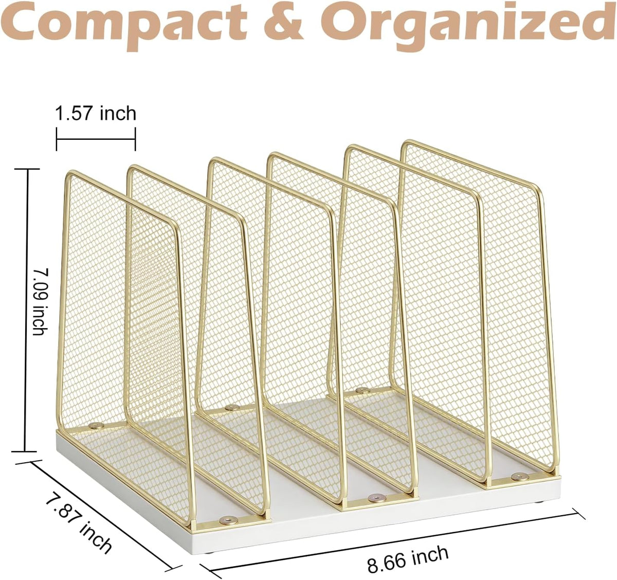5-Section Vertical File Organizer for Desk, Sturdy Wood Base & Metal Mesh Desktop File Holder, Upright Paper Folder Sorter for Office Supplies（Rustic Brown）