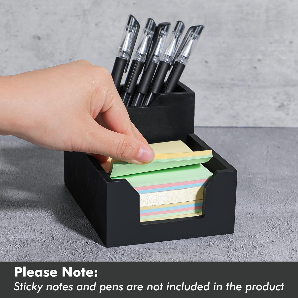 Black Sticky Note Holder, Silicone Memo Holder with Pen or Card Slots, Sticky Note Dispenser, Fits 3x3 Inches Sticky Notes