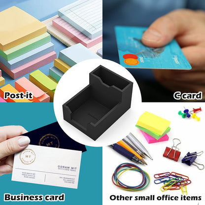 Black Sticky Note Holder, Silicone Memo Holder with Pen or Card Slots, Sticky Note Dispenser, Fits 3x3 Inches Sticky Notes