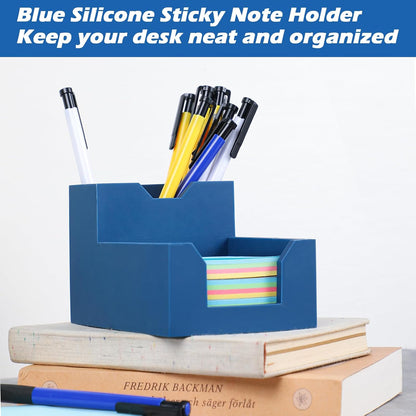 Black Sticky Note Holder, Silicone Memo Holder with Pen or Card Slots, Sticky Note Dispenser, Fits 3x3 Inches Sticky Notes