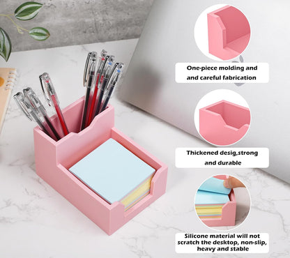 Black Sticky Note Holder, Silicone Memo Holder with Pen or Card Slots, Sticky Note Dispenser, Fits 3x3 Inches Sticky Notes