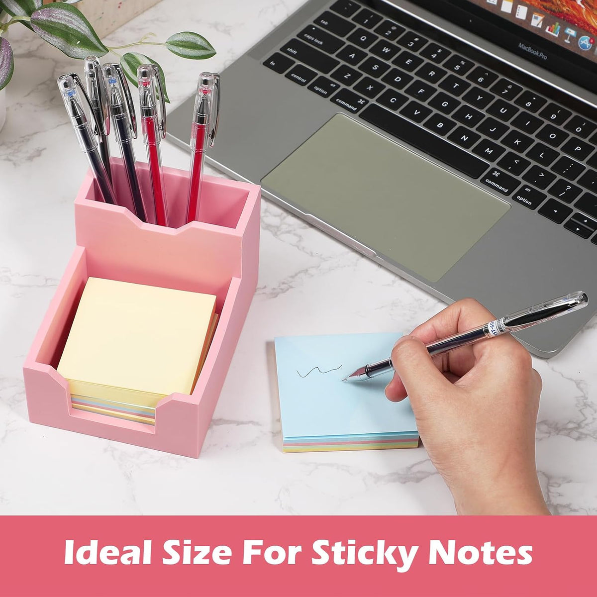 Black Sticky Note Holder, Silicone Memo Holder with Pen or Card Slots, Sticky Note Dispenser, Fits 3x3 Inches Sticky Notes