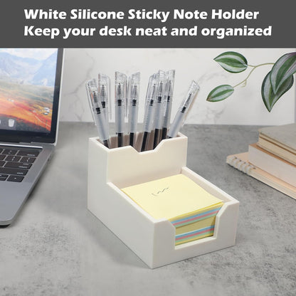 Black Sticky Note Holder, Silicone Memo Holder with Pen or Card Slots, Sticky Note Dispenser, Fits 3x3 Inches Sticky Notes