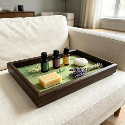Wooden Valet Tray with Leather Base - Nightstand Catchall Organizer Desk Tray for Keys, Wallet, Men's Jewelry & Accessories(Black) (1, Black)