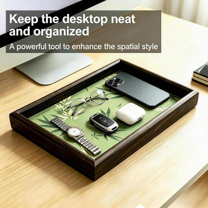 Wooden Valet Tray with Leather Base - Nightstand Catchall Organizer Desk Tray for Keys, Wallet, Men's Jewelry & Accessories(Black) (1, Black)