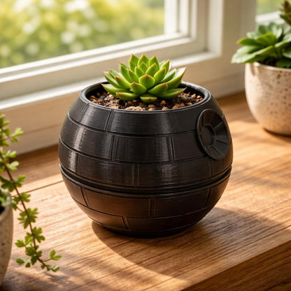 Black Mechanical Star Planter & Desk Decorations Accessories - Funny Pen Holder, Novelty Kitchen Snack Jar, Plant Pot for Home Office Decor, Unique Gifts for Boys Men Fans