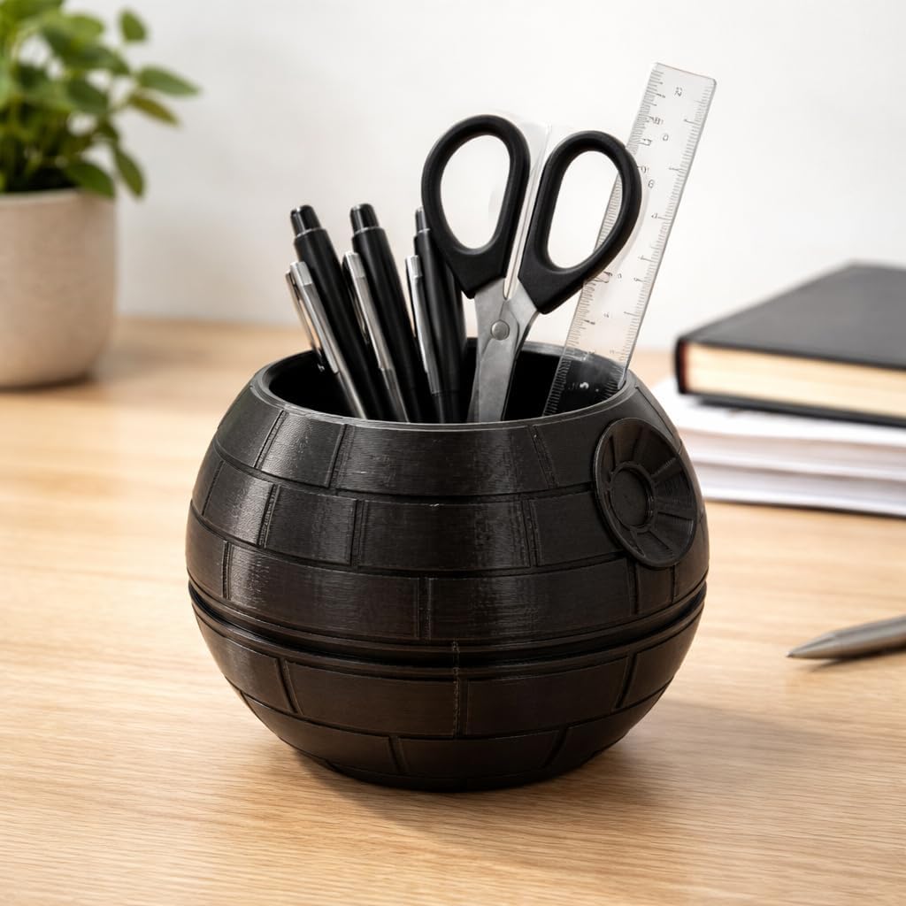 Black Mechanical Star Planter & Desk Decorations Accessories - Funny Pen Holder, Novelty Kitchen Snack Jar, Plant Pot for Home Office Decor, Unique Gifts for Boys Men Fans