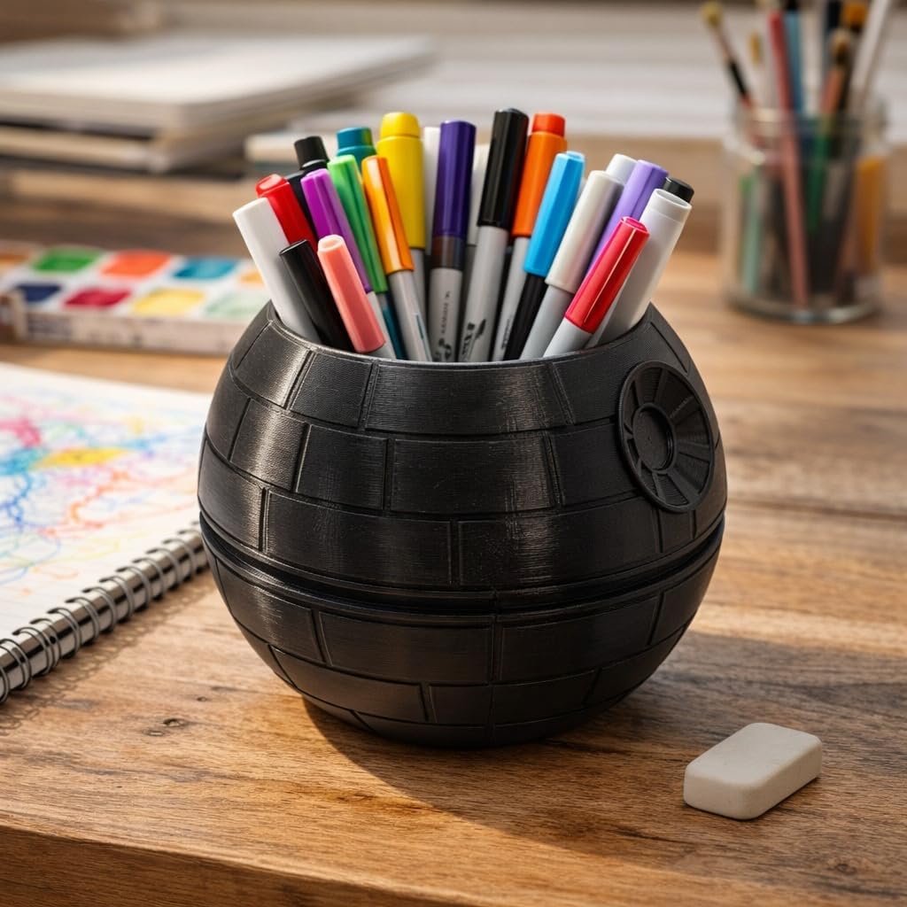 Black Mechanical Star Planter & Desk Decorations Accessories - Funny Pen Holder, Novelty Kitchen Snack Jar, Plant Pot for Home Office Decor, Unique Gifts for Boys Men Fans