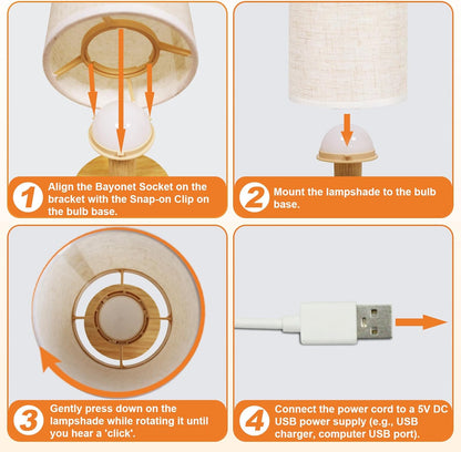 Touch Bedside Table Lamp with Stepless Dimming, USB Powered