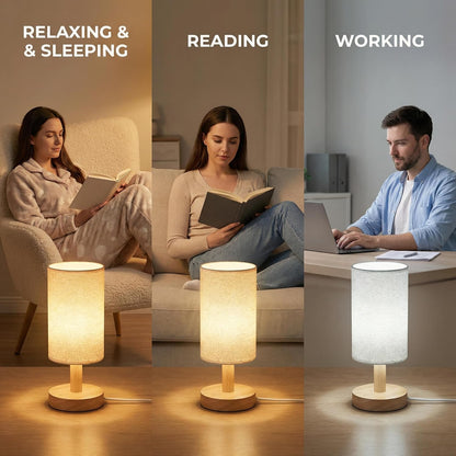 Touch Bedside Table Lamp with Stepless Dimming, USB Powered