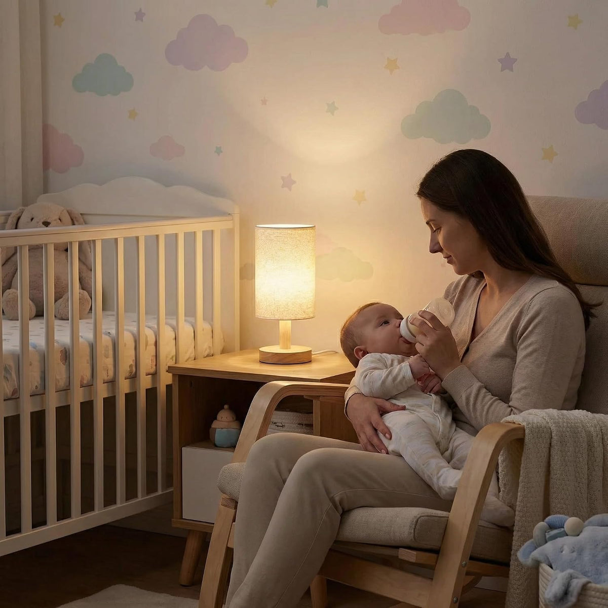 Touch Bedside Table Lamp with Stepless Dimming, USB Powered
