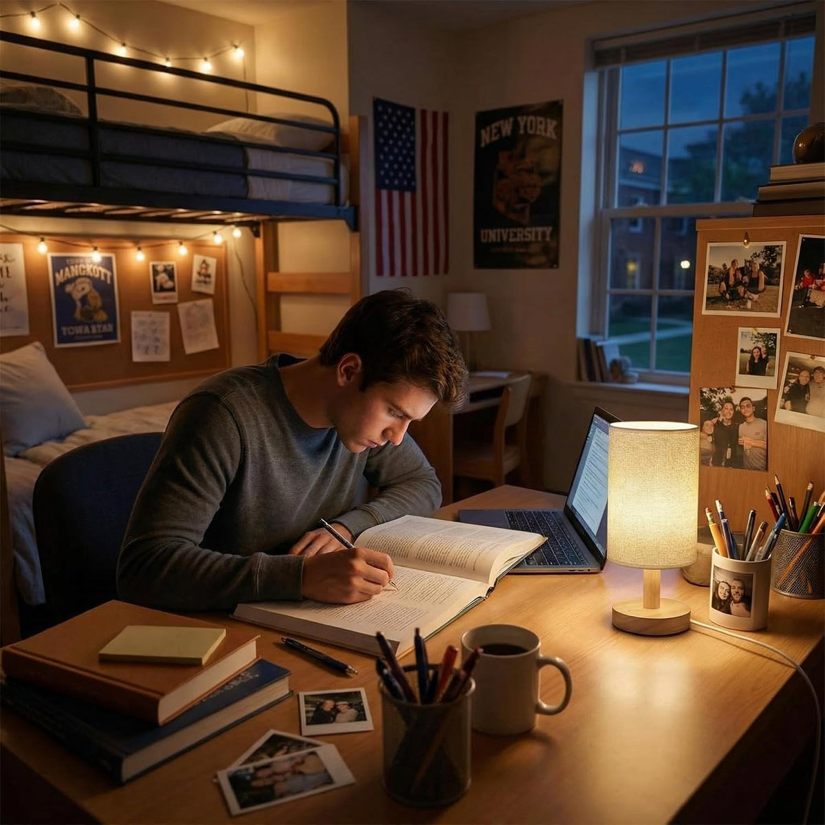 Touch Bedside Table Lamp with Stepless Dimming, USB Powered