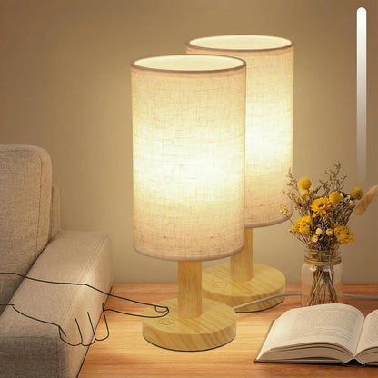 Touch Bedside Table Lamp with Stepless Dimming, USB Powered