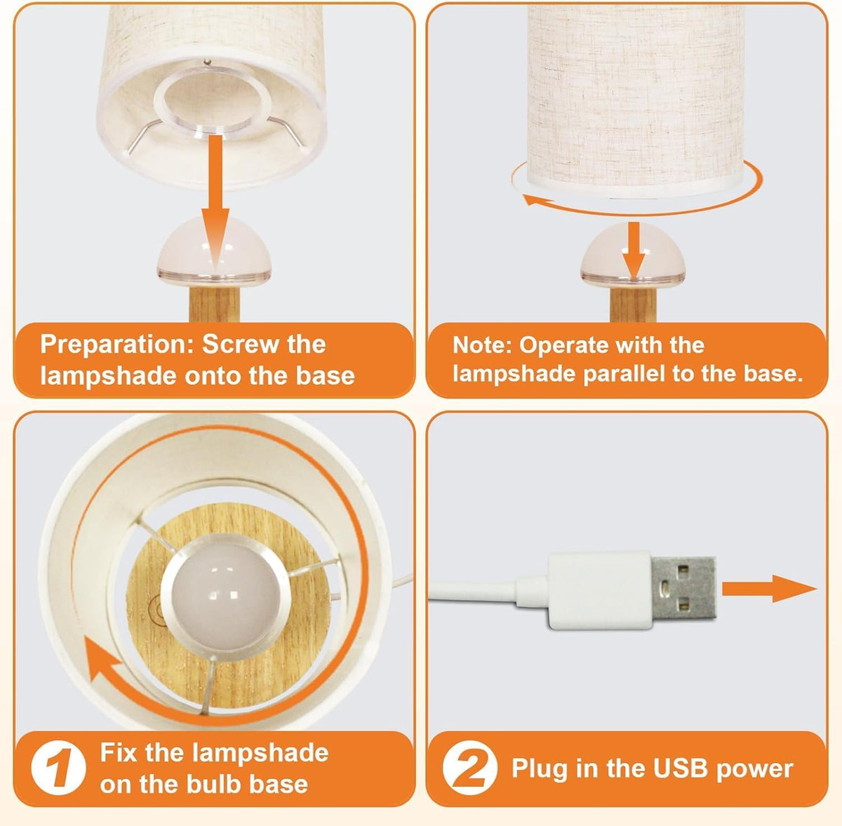 Touch Bedside Table Lamp with Stepless Dimming, USB Powered