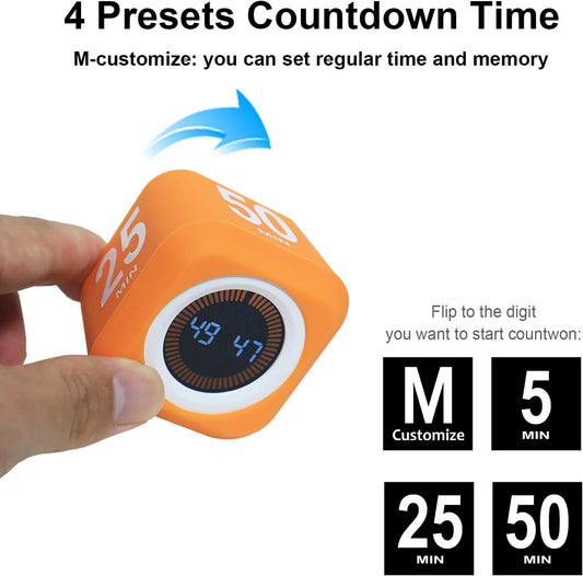 Rotating Cube Countdown Visual Timer 5, 25, 10 50 Minutes Preset