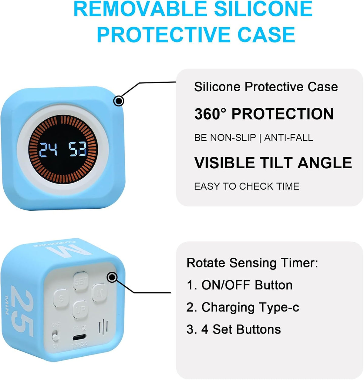 Rotating Cube Countdown Visual Timer 5, 25, 10 50 Minutes Preset