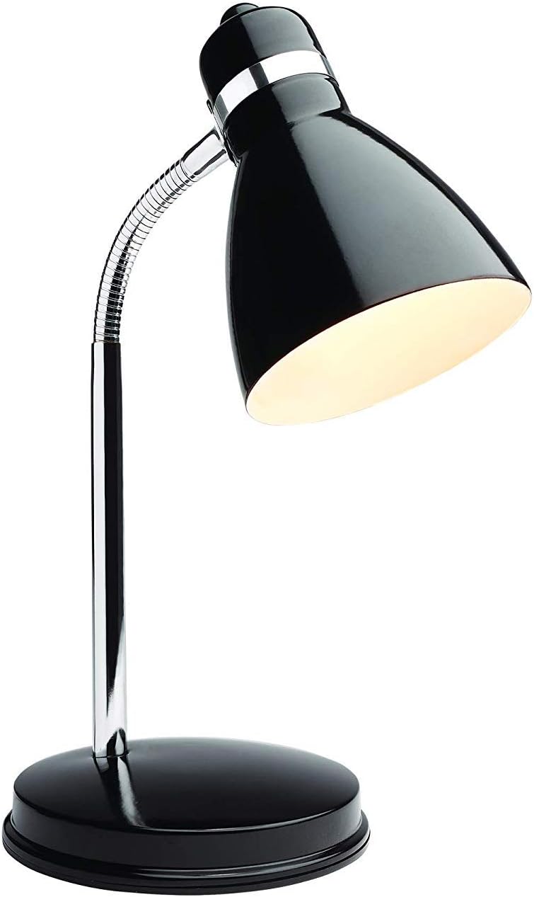 NHDK-OX-BK Oxford Black Metal Flexible Classic Desk or Table Lamp for Office or Bedroom Use
