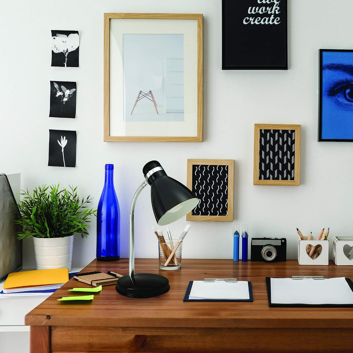 NHDK-OX-BK Oxford Black Metal Flexible Classic Desk or Table Lamp for Office or Bedroom Use