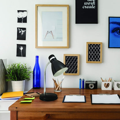 NHDK-OX-BK Oxford Black Metal Flexible Classic Desk or Table Lamp for Office or Bedroom Use