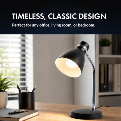 NHDK-OX-BK Oxford Black Metal Flexible Classic Desk or Table Lamp for Office or Bedroom Use