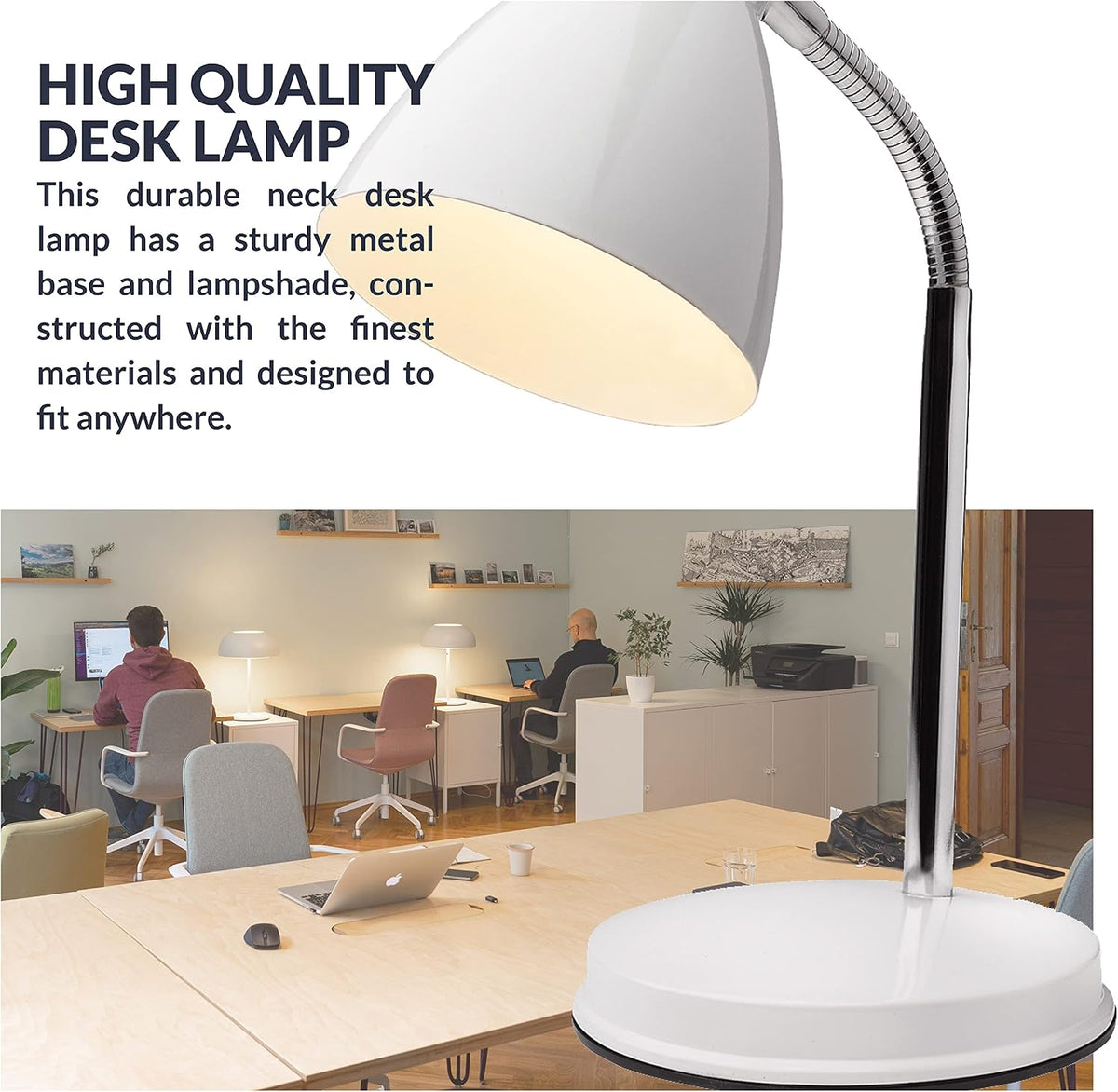 NHDK-OX-BK Oxford Black Metal Flexible Classic Desk or Table Lamp for Office or Bedroom Use