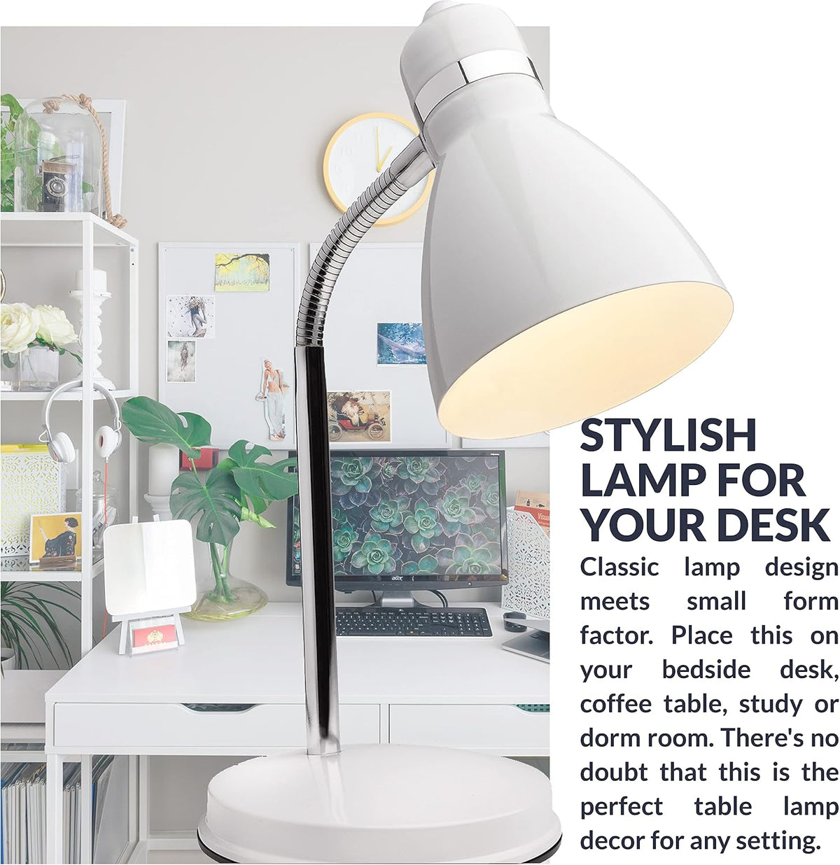 NHDK-OX-BK Oxford Black Metal Flexible Classic Desk or Table Lamp for Office or Bedroom Use