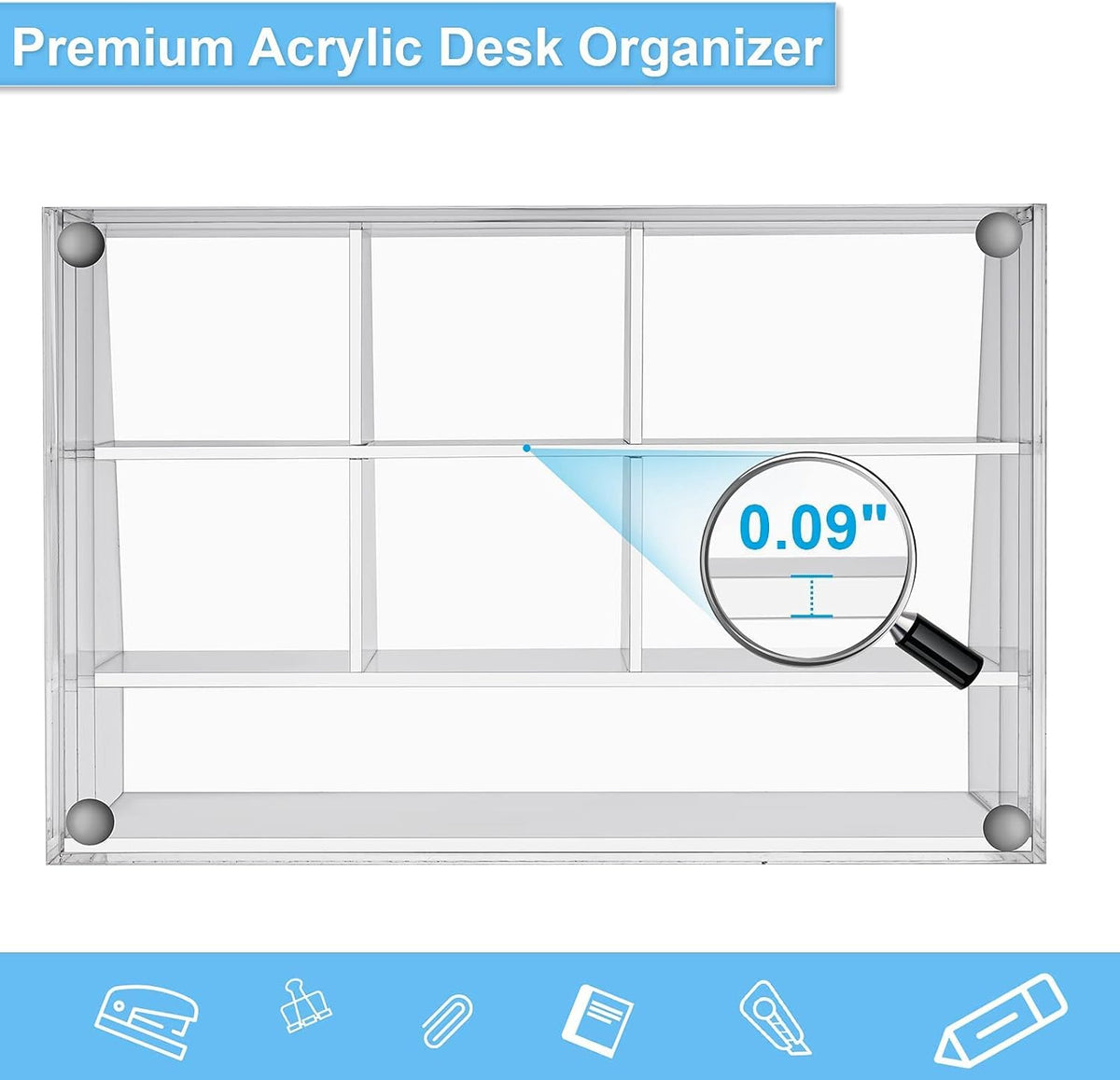 Acrylic Desk Organizer, Upgraded Clear Pencil Organizer for Desk, 7 Compartments Stationary Pen Organizer Storage with Drawer, for Office Supply, 500+ Pencils Capacity