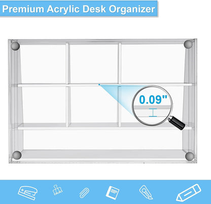 Acrylic Desk Organizer, Upgraded Clear Pencil Organizer for Desk, 7 Compartments Stationary Pen Organizer Storage with Drawer, for Office Supply, 500+ Pencils Capacity