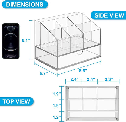 Acrylic Desk Organizer, Upgraded Clear Pencil Organizer for Desk, 7 Compartments Stationary Pen Organizer Storage with Drawer, for Office Supply, 500+ Pencils Capacity