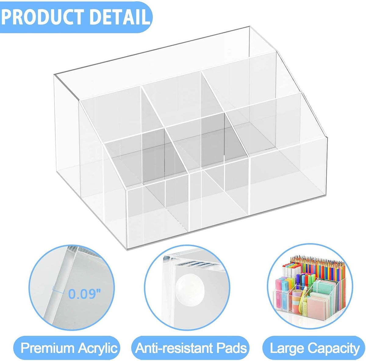 Acrylic Desk Organizer, Upgraded Clear Pencil Organizer for Desk, 7 Compartments Stationary Pen Organizer Storage with Drawer, for Office Supply, 500+ Pencils Capacity