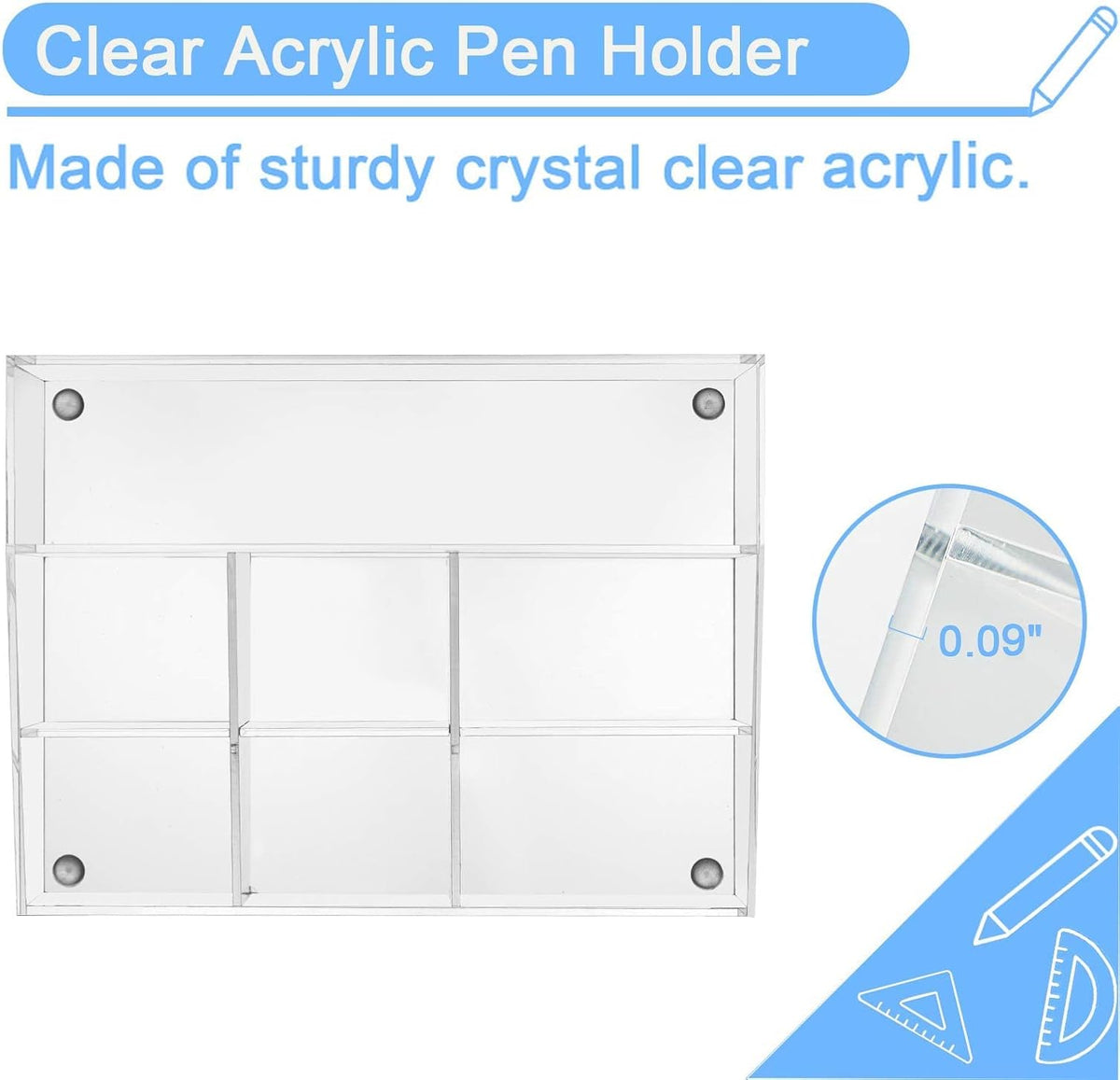 Acrylic Desk Organizer, Upgraded Clear Pencil Organizer for Desk, 7 Compartments Stationary Pen Organizer Storage with Drawer, for Office Supply, 500+ Pencils Capacity