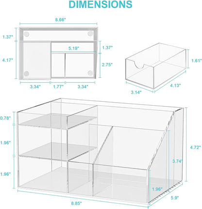 Acrylic Desk Organizer, Upgraded Clear Pencil Organizer for Desk, 7 Compartments Stationary Pen Organizer Storage with Drawer, for Office Supply, 500+ Pencils Capacity