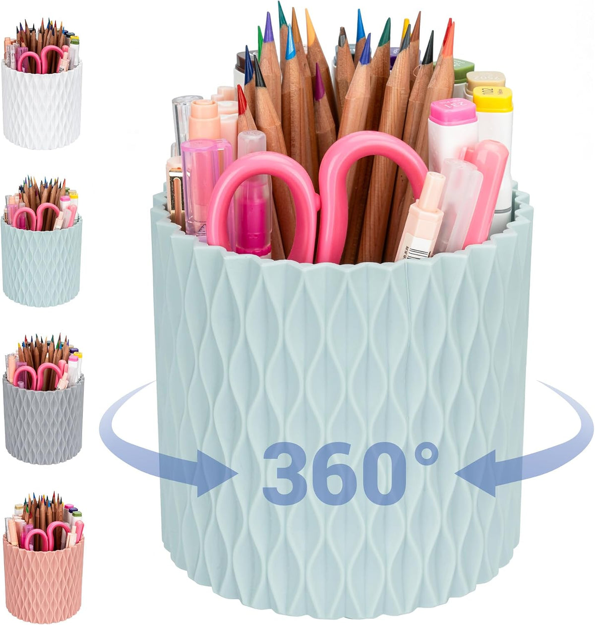 Pen Holder - 360° Rotating, 5 Slot Pen Holder For Desk. Pencil Holder For Office,School,Dorm Room&Vanity, Desk Accessories(White)