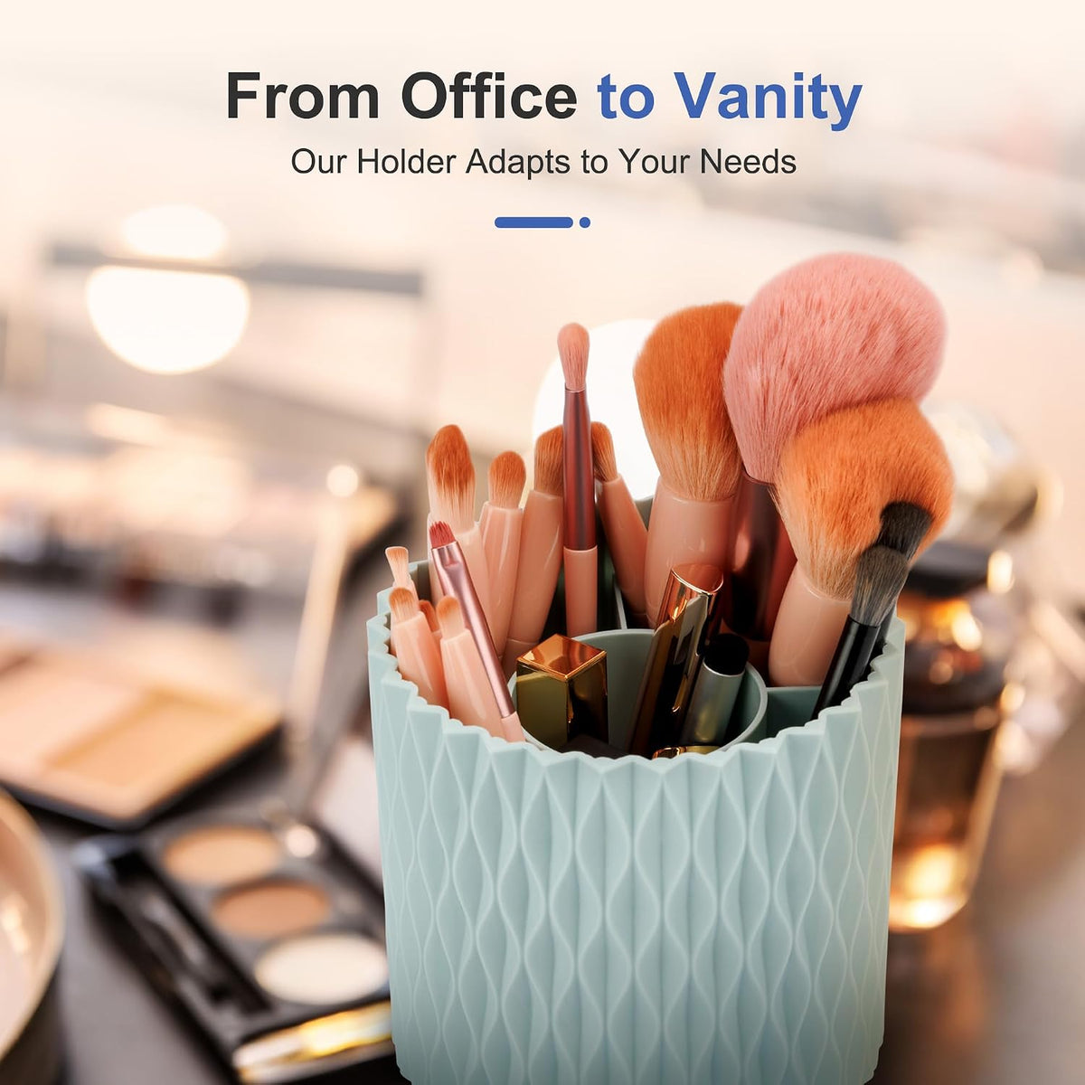 Pen Holder - 360° Rotating, 5 Slot Pen Holder For Desk. Pencil Holder For Office,School,Dorm Room&Vanity, Desk Accessories(White)