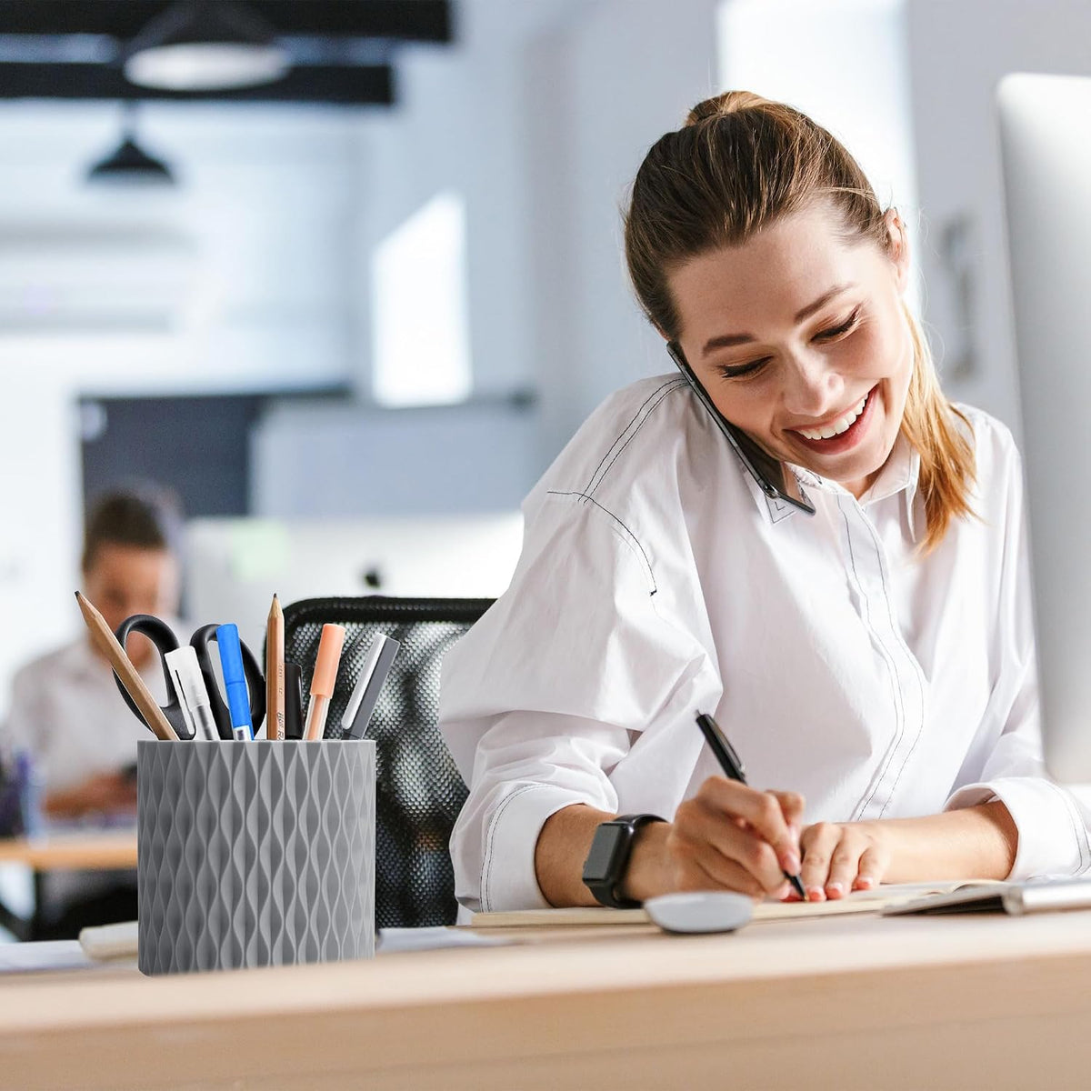 Pen Holder - 360° Rotating, 5 Slot Pen Holder For Desk. Pencil Holder For Office,School,Dorm Room&Vanity, Desk Accessories(White)