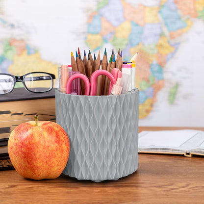 Pen Holder - 360° Rotating, 5 Slot Pen Holder For Desk. Pencil Holder For Office,School,Dorm Room&Vanity, Desk Accessories(White)
